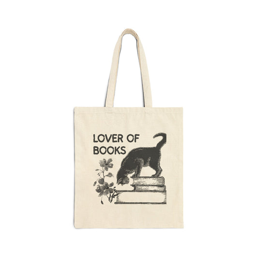 Tote Bag - "Lover of Books" & Inspirational Cotton Canvas Tote (Book Lover, Motivational Quote)